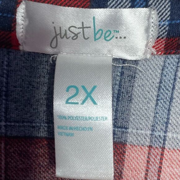 Just Be... Red & Blue Button Front Long Sleeve Plaid Shirt 2X - Picture 3 of 4